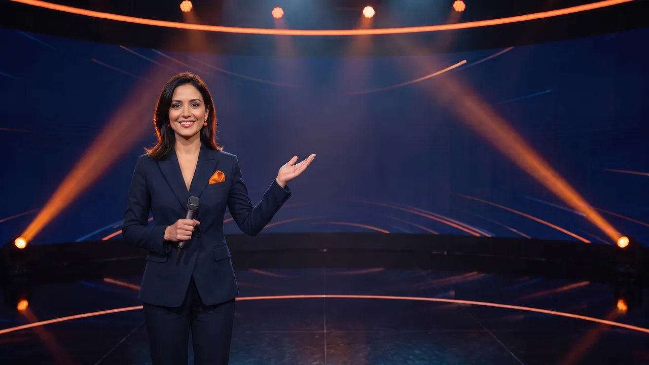 RunRiva Quiz Show: Riva on set and two frames from an episode