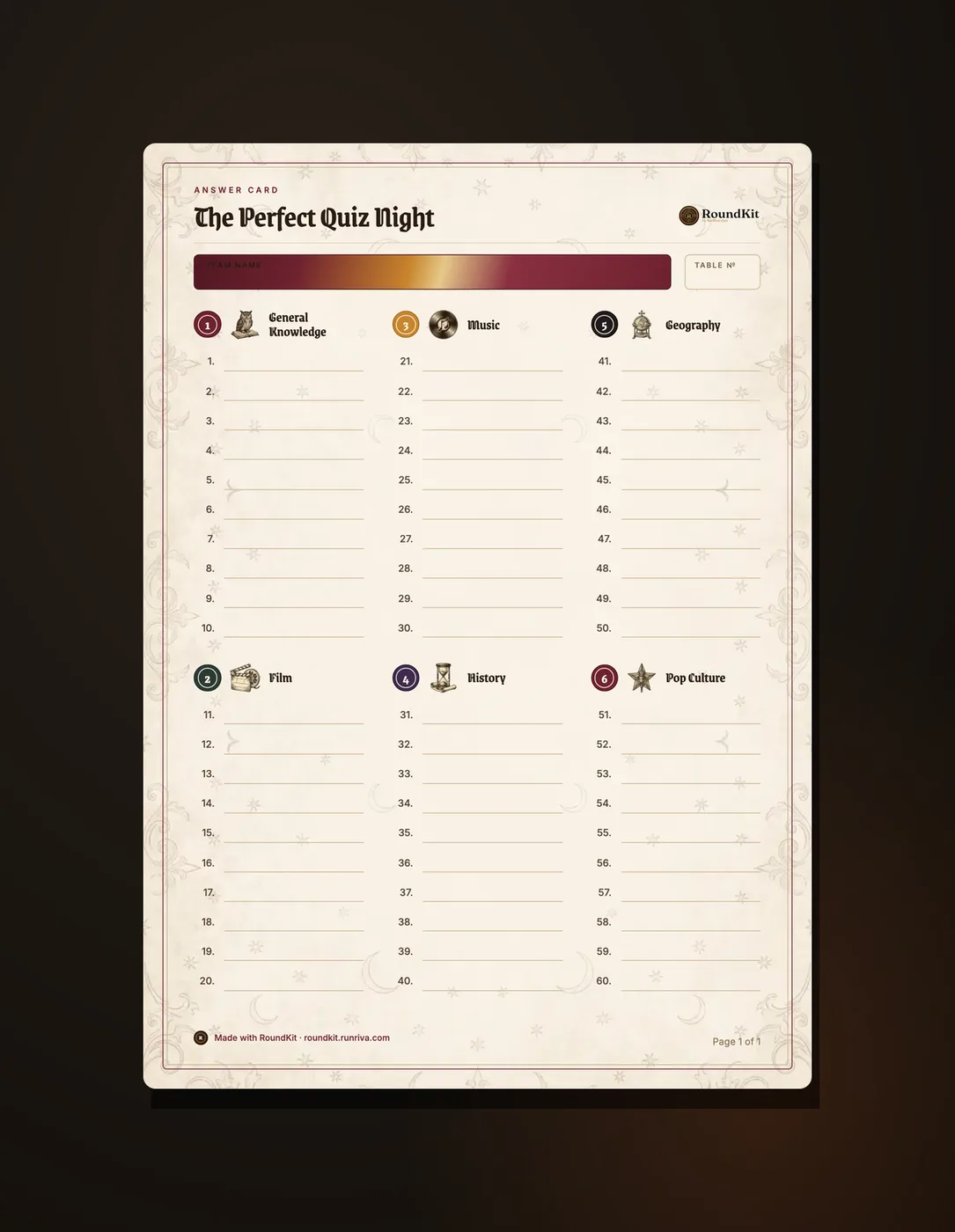 Open answer card - Halloween & Horror